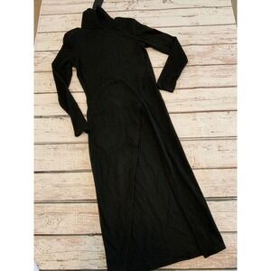 FHQ Collection Black Turtleneck Long Sleeve High Slit Maxi Dress Small NWT